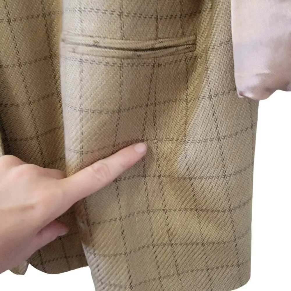 Old Money Vintage Oversized Jacket Blazer Suit Coat Checkered Pattern Women's 14